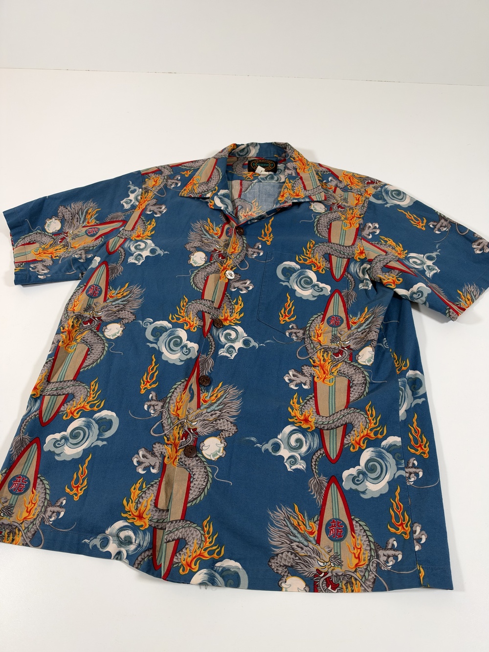 Hawaiian Reserve Collection Shirt Mens S Blue Dragon Surf Short Sleeve Button Up